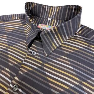 Brandolini Shirt Men's 3XL Black Gold Silver Geometric Stripes Long Sleeve Sport